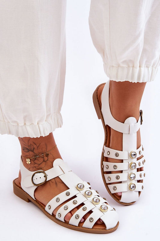 Ladies summer shoes close toe, Close toe sandals for woman, White flat sandals, Summer sandals woman
