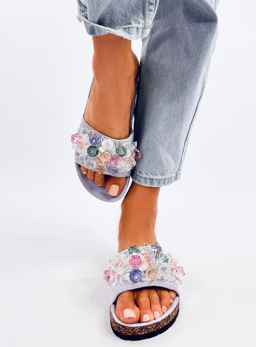 Women's Open Toe Footbed Sandals Multicoloured Design  - Lilac